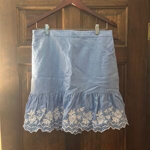 J Crew Factory Light blue skirt with floral embroidery